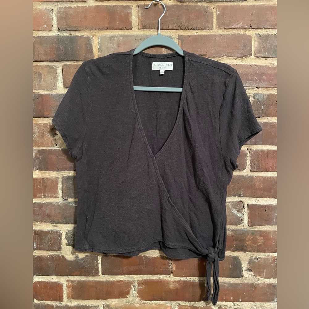 Madewell Texture & Thread Black Faux Wrap Shirt